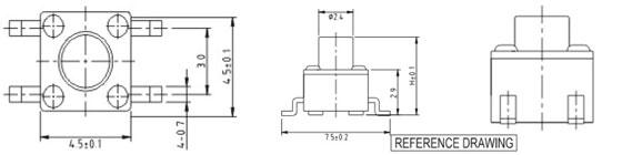 4.5*4.5MM Tactile Switches Structure Diagram RTS(M)(A)-4/R0088 